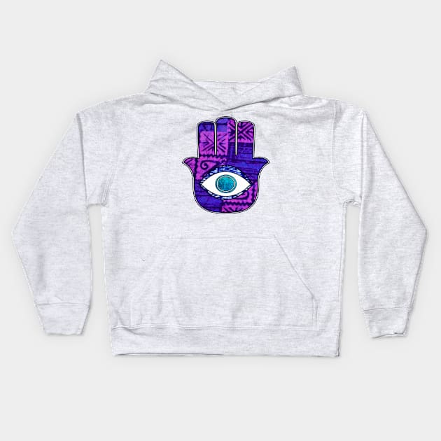 Hamsa Hand Evil Eye Kids Hoodie by artbyomega